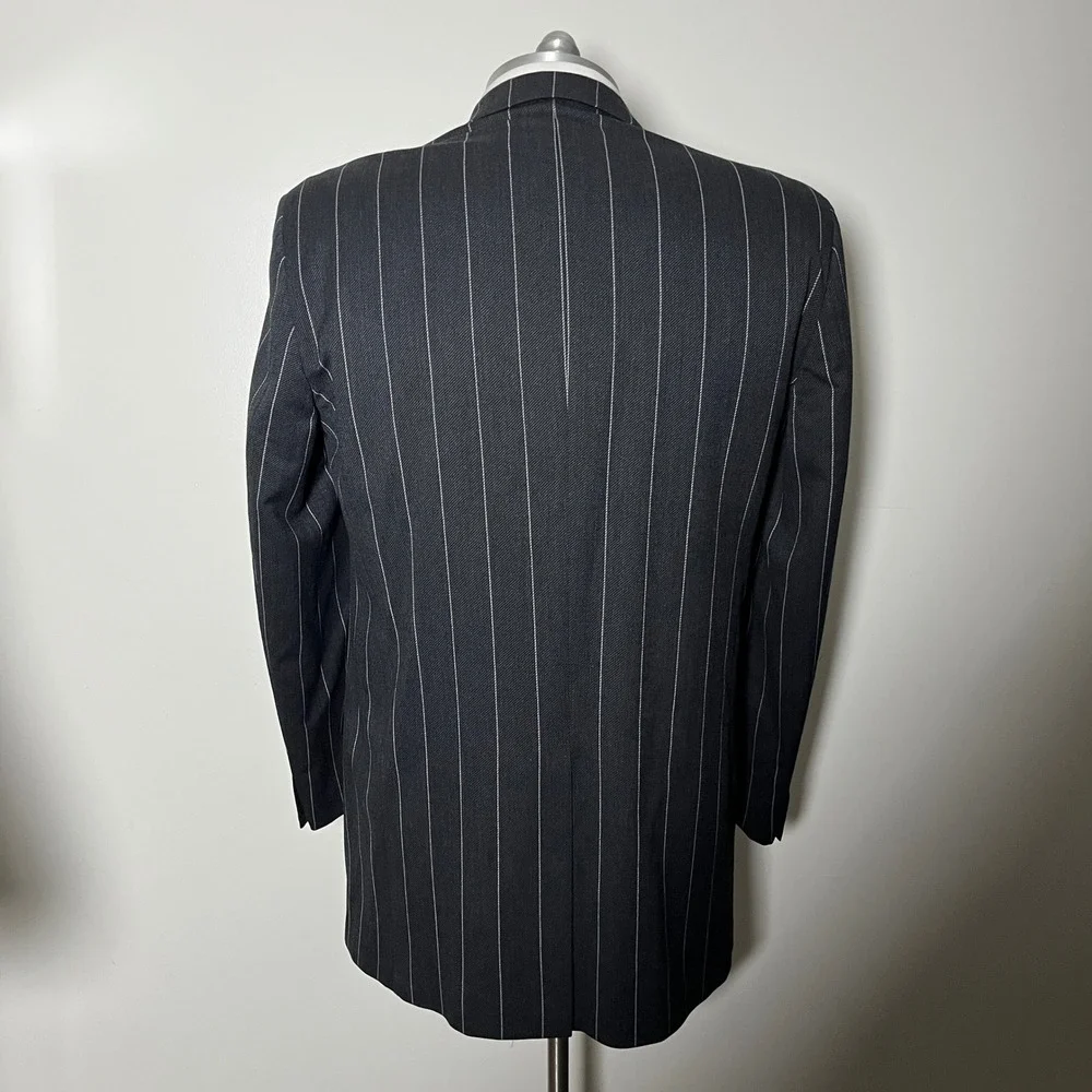 Paul Fredrick Suit Mens 46XL 42x33 Charcoal Pinstripe 3-Button 100% Wool